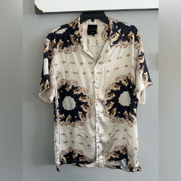 Buy HERMANO Mens Ram Print Short Sleeve Slim Fit Shirt WhiteXL - Picture 2 of 9